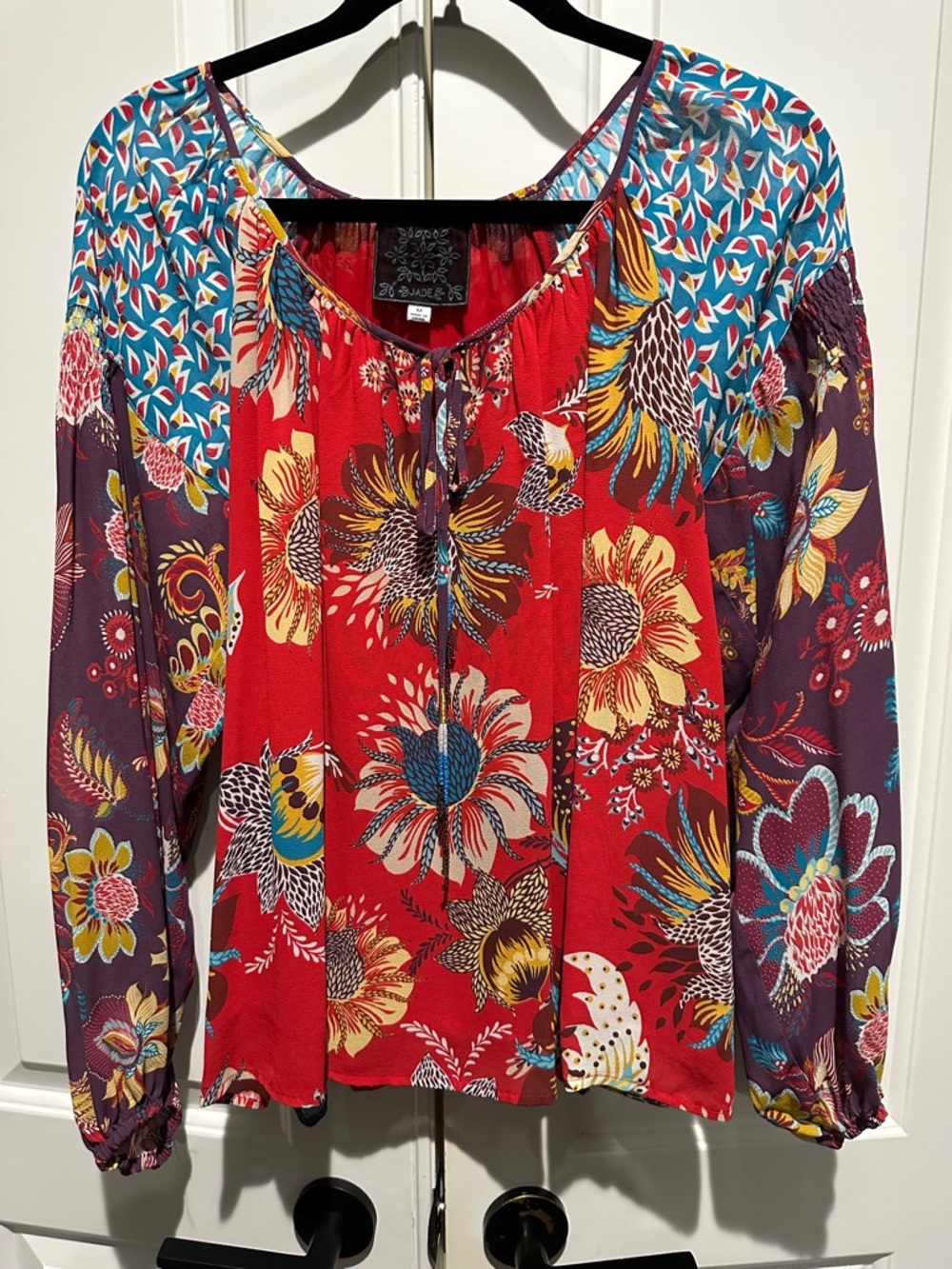 Johnny Was Red Multi Floral Boho Blouse